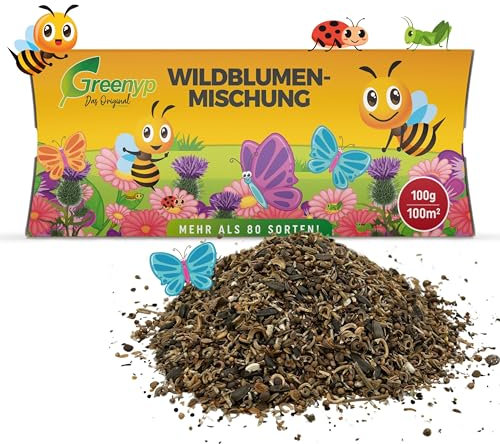 Greenyp Wildblumenmischung I für bis zu 100m² I 100g I Wildblumensamen - insektenfreundliche Blumenmischung für Bienen I Saatgut für eine bunte Wilde Weide I Blumensamen Mischung ein- und mehrjährig