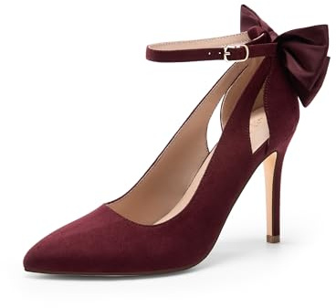 DREAM PAIRS Sexiga högklackade pumps med spetsig tå rosett för kvinnor, Bordeaux röd mocka, 41.5 EU