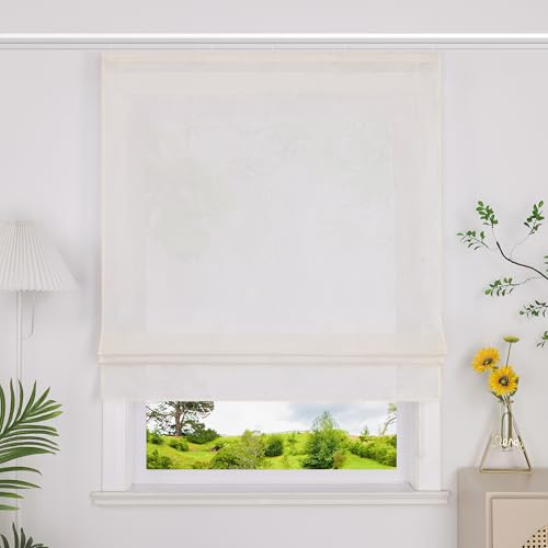 Heichkell Raffrollo mit Klettband Halbtransparent Raffgardine Küche Rollo Einfarbige Gardine Beige BreitexHöhe 80x140 cm