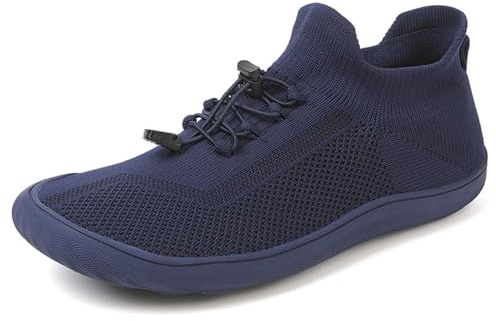 Treer Wide Barefoot Shoes Men Women Unisex Wide Toe Box Walking Trainers for Outdoor Trail Running Gym Minimalist Casual Zero Drop Shoes Lightweight Breathable Knit Mesh 6-13UK Navy Blue