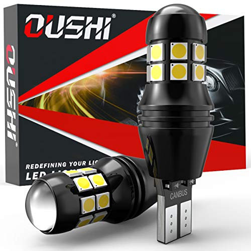 OUSHI W16W T15 921 Led Reverse Light Bulb, Canbus Error Free 12V 24V 6500K Xenon White 4000 Lumen 912 904 906 Led Back Up Light Replacement Bulbs(Pack of 2)