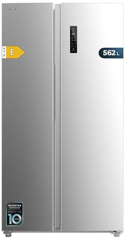 Cecotec Frigorífico Americano Side By Side 562L Bolero CoolMarket SBS 562 Inox E. 177X91.2cm, Compresor Inverter Plus, Bajo Consumo, No Frost, Multiairflow, Fast Cooling, Inox