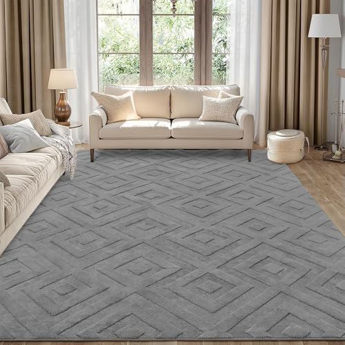 Enyhom Teppich Wohnzimmer Kurzflor Waschbarer Küchenteppich Moderner Wohnzimmerteppich Pflegeleicht Teppiche für Schlafzimmer, Grau, 200 x 290cm