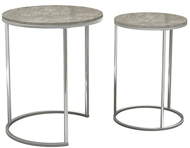 URBNLIVING 2 Pcs Round Nesting Stacking Sofa Side Bedside End Tables Set Concrete Wooden Top with Chrome Legs Modern Space Saving Accent Coffee Tea for Living Room Bedroom Office