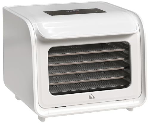 HOMCOM Deshidratador Digital de Alimentos con 6 Bandejas de Acero Inoxidable, 350W Máquina Secadora de Alimentos con Panel Táctil LED, Temperatura Ajustable, Temporizador 48H para Secar Fruta, Carne,