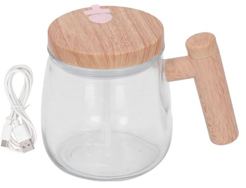 Electric Stirring Coffee Cup with Lid, Self Stirring Glass Coffee Mug, Automatic Mixing Cup for Home Office, Convenient One Button Design