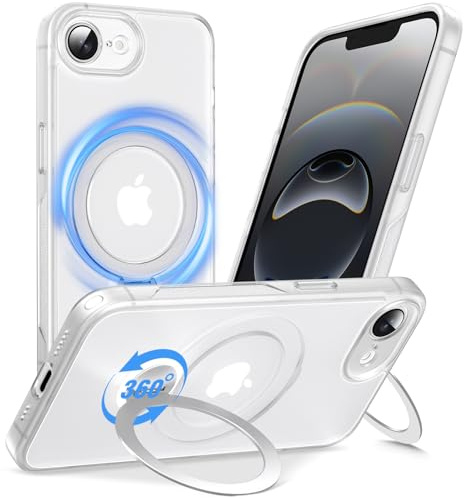 Anqrp 360° All-in-ONE Stand Case for iPhone 17e & iPhone 16e Case with Rotatable Magnetic Kickstand Ring Holder, Compatible with MagSafe, MIL-Grade Shockproof iPhone 17e/16e Phone Case Cover,Clear