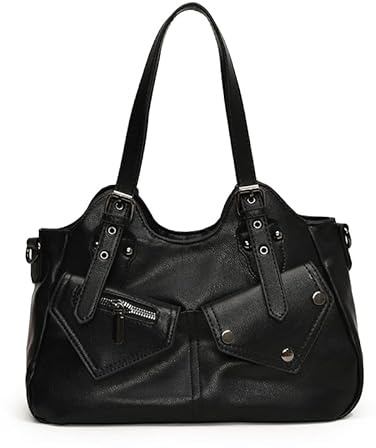 GSenhui Handtasche Vintage City Bag Tote Bag Damen Große Schultertasche PU Leder Uni Tasche Punk-Stil Umhängetasche Slouchy Braune für Schule Reisen