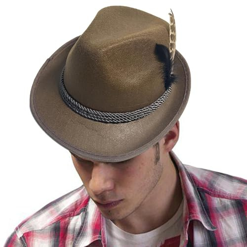 Oktoberfest Hut - Deutscher Alpine Fedora mit Feder, traditioneller bayerischer Stil | Klassischer Filzhut für Oktoberfest Unisex Kostümzubehör, passend zu passen: authentisches tirolisches Design, gr