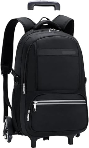 SNGUOQ Skolväskor med hjul, skolväskor med hjul, bokväska med hjul för grundskola och högstadiet, pojkar, skolryggsäck med hjul, skoltrolley, rullbagage, Svart 6 hjul, Einheitsgröße
