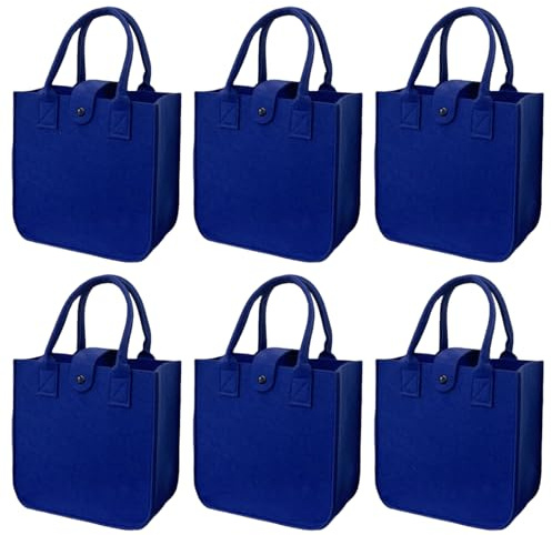 PEZPEOR Juego de 6 bolsas de fieltro pequeñas, bolsas de regalo, bolsas de fieltro, bolsa de la compra, pequeña cesta de la compra, bolsas plegables, 23 x 23 x 12 cm, azul cobalto
