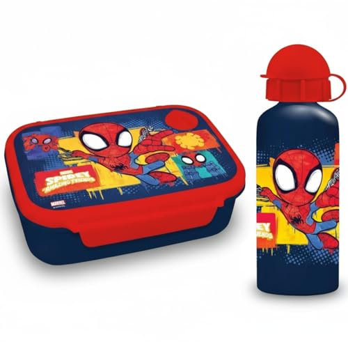 Diakakis Spidey - Caja de sándwich y botella de agua de aluminio 500 ml, juego de comida sin BPA, diseño oficial de Marvel Spidey