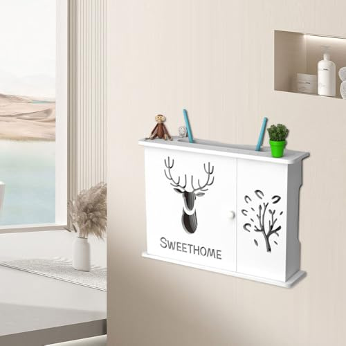 WIFI Aufbewahrungsbox Wand, Wall Mounted Router Cabinet Kein Bohren Erforderlich Router Verkleidung Wlan Box Schrank Router Schrank Wandmontage, Holz und Plastik TV Kabel Verstecken Box für Zuhause, A | Abdeckung für Internetbox, wasserdicht, Wandregal, WiFi, Dekoration für Wohnzimmer, Schlafzimmer, Büro