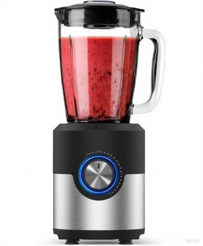 Frullatore a caraffa, 1200W, 5 velocità + Turbo, Lame inox 6 lame, Caraffa in vetro 1,75L, Tritaghiaccio, LED, Lavabile in lavastoviglie