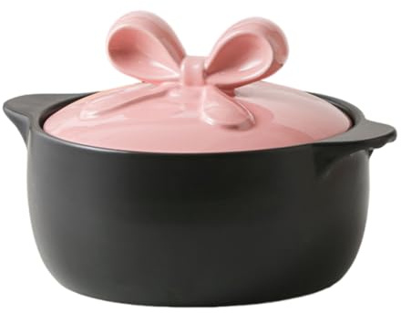 XYUERU Cazuela de Barro de cerámica, sopera con Tapa, Creativa cazuela con Asas Dobles, Olla Tradicional for guisos, sopas, Cocina casera y Restaurante.(Pink,2.5L)