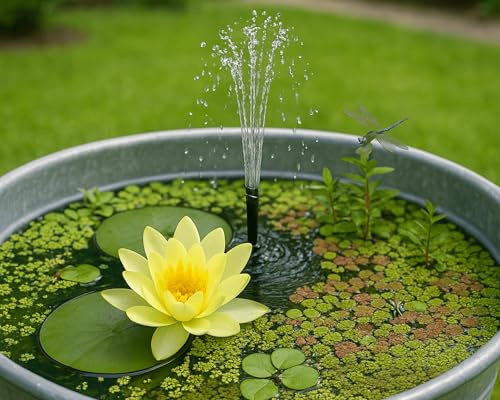 Garnelio Miniteich Pflanzen Set - Seerose Nymphaea Sulphurea vorgezogen in Kokosfaser - 3 Schwimmpflanzen - Seerosen-Dünger 25 Kapseln - Perfekt für Zinkwanne & Kübel - Gelbe Seerose