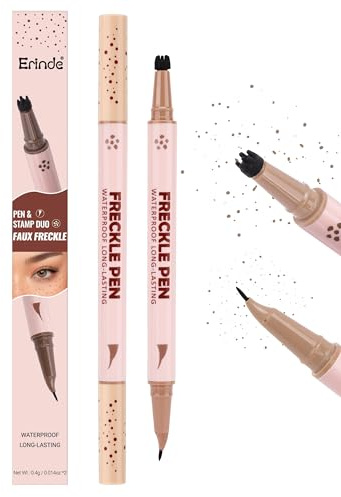 Erinde 2 in 1 Dual Ended Sommersprossen Stift & Sommersprossen Stempel, #02 | Wasserfester und Langlebig Freckle Stamp, mit Präziser 15° Spitze, Natürliche Flüssiger Realistischer Freckle Tattoo Stift