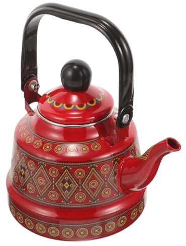 VERDANVERSE Tetera De Esmalte Roja De 1,1 Litros Para Hervir Agua, Cafetera Esmaltada Resistente Al Calor, Tetera Para Servir Té y Café Cocina De Inducción, Uso Doméstico y Oficina
