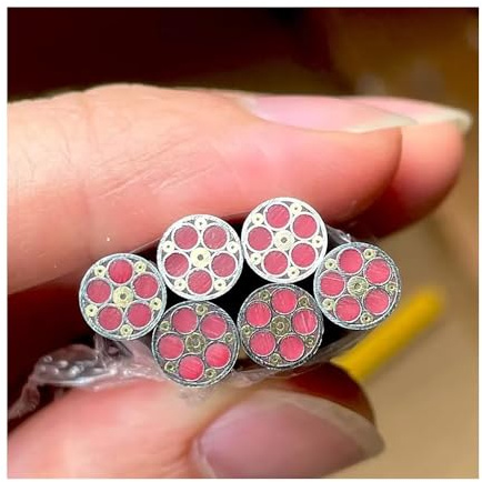 Remache Decorativo For Mango De Cuchillo, 6 Mm X 60 Mm, Acero Y Latón, Con Resina Coloreada, 1 Pieza | Patrón En Ambos Lados Al Cortar(Red 1pc)