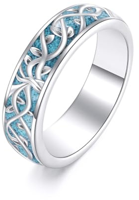 Türkisring 925 Sterling Silber Türkis Baum Des Lebens Ring Familien Baum Schmuck Geschenke für Damen Frauen Herren Mütter Liebhaber (Baum, 10)