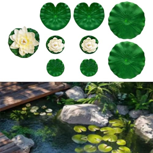Advokingtap 9 pezzi di giglio artificiali foglie di loto galleggianti foglie di loto realistiche galleggianti foglie di loto per casa giardino stagni piscina paesaggio decorazione