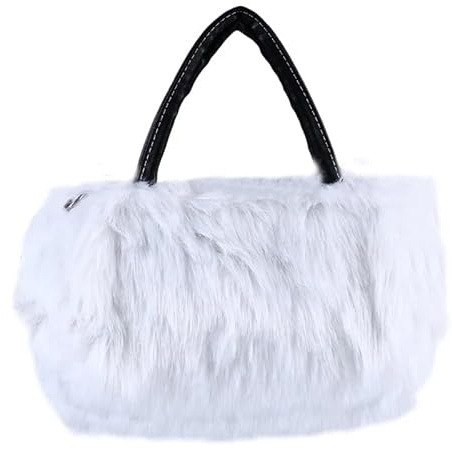 HUDFVIOI Plysch väska fuskpälsväska, crossbody-väska, crossbody-väska för kvinnor, lång gräsväska för kvinnor, Vitt och blått, Taille unique