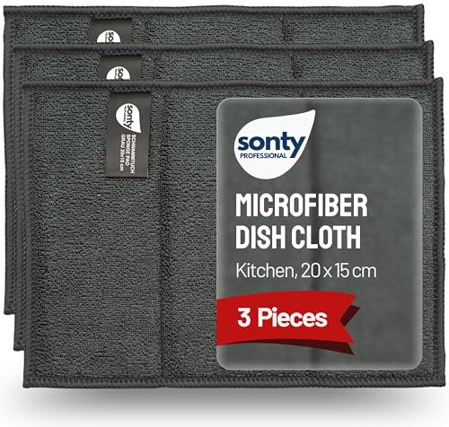 Sonty 3x Disktrasor i Mikrofiber - Superabsorberande Disktrasa med Svampkärna för Kök (Tvättbar Anti-fett Pad, 20 x 15 cm)