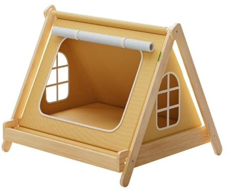 Perfeclan Casa Elevada para Perros Tienda Perro Cama Refugio Mascotas Estructura Madera con Cortina Enrollable Adecuada para Interior Hogar