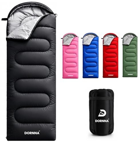 DORNNA Saco de Dormir para Adulto y Niños de Verano e Invierno, Saco de Dormir Ultraligero de 4 Estaciones, Acampada, Senderismo, Viaje al Aire Libre. (Negro)