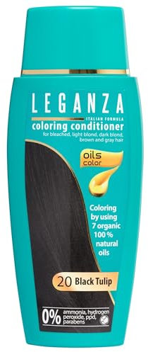 LEGANZA | Balsamo colorante naturale per capelli Colore Tulipano Nero Nº 20 | Colorante senza ammoniaca | Arricchito con oli naturali | bagno di colore | copre i capelli grigi | 150 ml