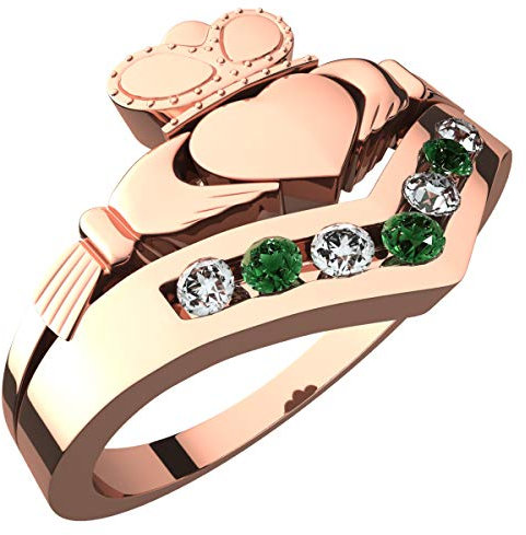 GWG Jewellery 18K Roségold vergoldetes Claddagh Ring mit Peridotgrünem Stein verziert – 9 in Geschenkbox für Frauen