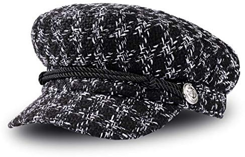 MengH-SHOP Damen Schirmmütze Hahnentrittmuster-Barett Weibliche Lässige Baskenmütze Mode Lässig Kappe Vintage Elegant Wintermütze für Frauen (M, 56-58cm) Schwarz 1 Stück