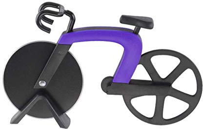 Cortador de pizza de bicicleta de acero inoxidable con cuchillo de pastel en caja de color Cuchillo de rueda de pizza de cocina creativa con soporte Herramienta para hornear Gadget de cocina fresco