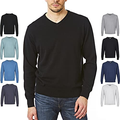 Castle Point CSPKNT004 Pull tricoté en coton doux au toucher pour hommes, Noir - Col V, L