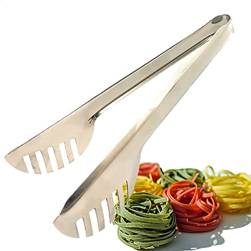 Kerafactum Pince à pâtes, pelle à pâtes, cuillère à spaghetti, pince à spaghetti, macaroni, tagiatelle, haute brillance | Pince à pâtes en acier inoxydable 24 cm, Argenté