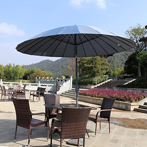 JJ Home Parasol de terrasse extérieur 2,7 m, Parasol avec Nervures en Fibre de Verre, Parasol de Jardin avec poignées inclinables et manivelles, UPF50+ (Bleu)