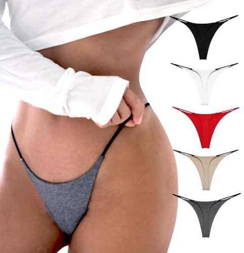 PHOLEEY G String Tangas für Frauen Baumwoll Tanga Unterwäsche Low Rise Nahtlos Slips Sexy Höschen Geschenk für Frauen 5er-Pack