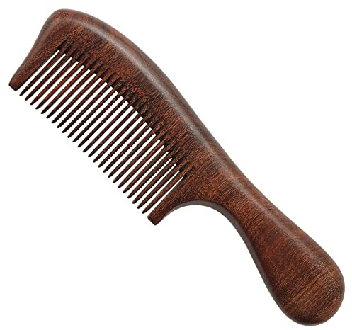Handgefertigter Sandelholz-Haarkamm, schwarzer Gold-Sandelholz-Holzkamm, natürlicher feiner Zahnholzkamm, Feinzahniger Holzkamm für lockiges Haar, Vintage Holzkamm mit Griff