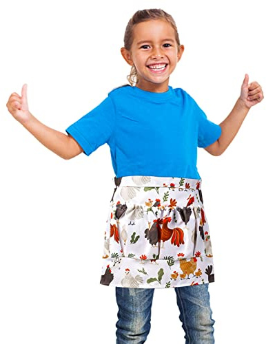 MZCXMAO Kids Egg Collecting Apron - 3 Pocket Child-Sized Farm Apron for Fresh Eggs Harvesting, Chicken Coop & Garden Activities (Water-Resistant Polyester Gift for Little Farmers)
