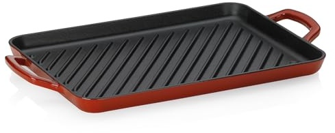 kela Grillplatte Induktion 35 x 25 cm CALIDO, Grillplatte Gusseisen emailliert für den Herd, hitzebeständig bis 300°C, rot
