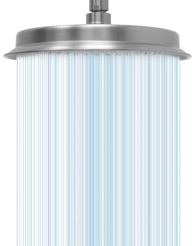 Brushed Nickel Rain Shower Head, 9 Round Rainfall Waterfall Overhead Showerhead High Pressure Vintage Shower Heads with Silicone Nozzle for Bathroom Shower