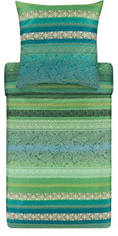Bassetti MONREALE Bettwäsche + 1 Kissenhülle aus 100% Baumwollsatin in der Farbe Grün V1, Maße: 155x220 + 1 K 80x80 cm - 9321848