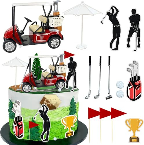 2026 New Golf Cake Decorations Heading for The Red Cake Topper Birthday Decorations for Golfers with Cart Flag Golf Ball for Men Sport Golf Theme Party Supply
