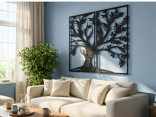 VAILLA Baum Des Lebens Wanddeko aus Holz 3D – Wandbild Wohnzimmer Büro Flur | MDF Sperrholz, Lasergeschnitten, Lebensbaum Gold, Stammbaum, 5 Größen, Schwarz Silber, personalisierbar, Esszimmer Eingang