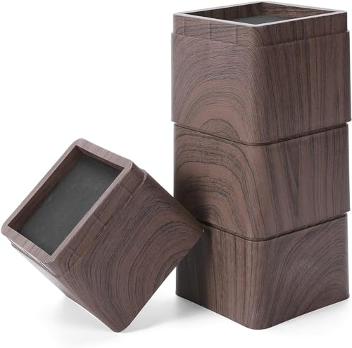 KEIBIKEIDI 3 Inch Stackable Bed Risers Heavy Duty Furniture Risers ， Lifts Up to 2200 LBs Couch Sofa Desk Table Chair Risers (Stackable Walnut Wood Grain), Set of 4