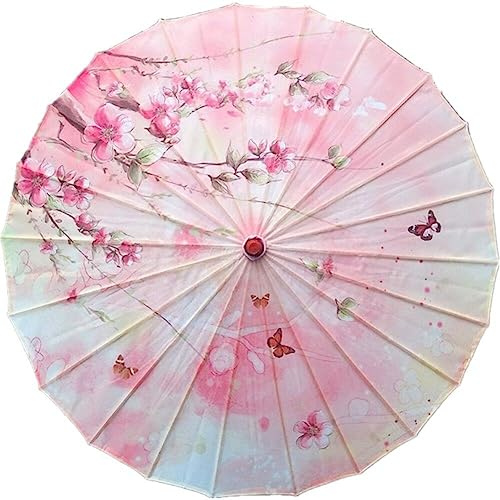 Wudaizhi Parapluie en Tissu de Soie avec Motifs de cerisiers Japonais, Parapluie décoratif pour la Danse Ancienne, Parapluie de Style Chinois en Papier huilé.