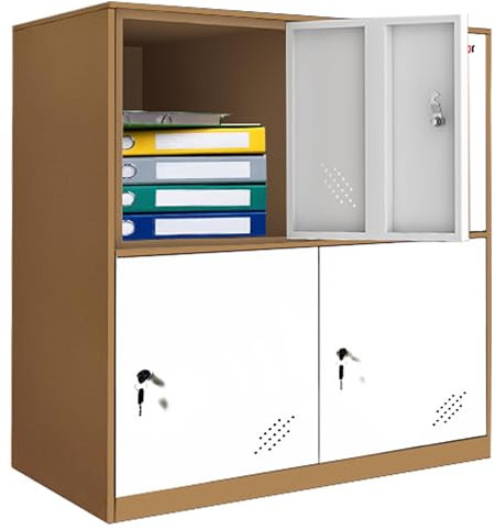 MECOLOR Metall-Aufbewahrungsschränke mit Türen für Schlafzimmer, abschließbarer Stahlschrank für Büro, Zuhause, Kurze Aufbewahrungs-Organizer für Garage, Wohnzimmer (4d,White)