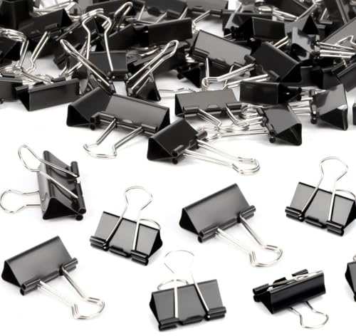 Ziamzra 90 Stück Foldback Klammern, 19MM Schwarz Büroklammern Klammern Metall Foldbackklammer Klein Mini Papierklammern Binder Clips Vielzweckklammern für Bürobedarf Papier Fotowand Notizen Heim Schul