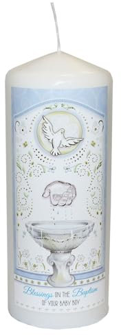 Pillar Candle for Baptism of Your Baby Boy in Organza Bag Keepsake Gift - 2503