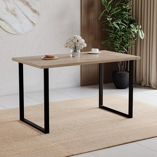 Vida Designs 4 Seater Dining Table With Black Metal U Shape Legs, Modern Kitchen Dining Room Furniture Unit, (Oak)